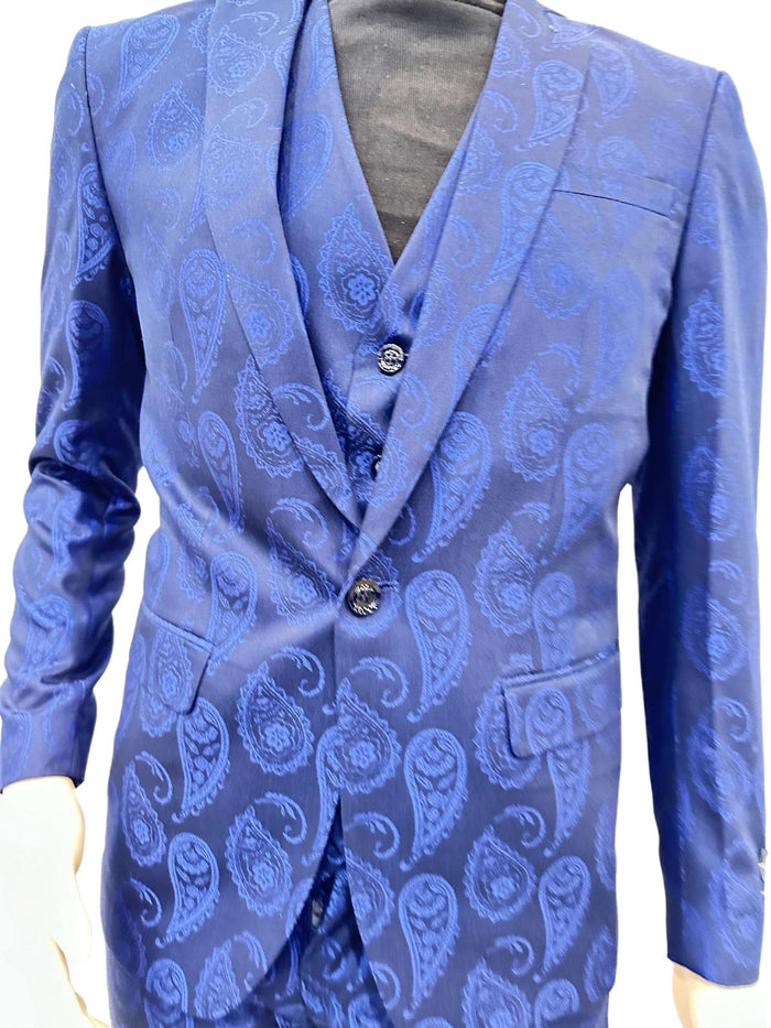Paisley Suit - Royal Blue Prom Suit - Slim Fit Stage Suit by USA Men's Outlet