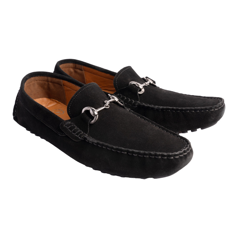 P000912- Palm Beach -Driving shoe Black Suede – SuitUSA