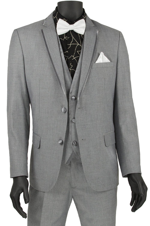 Mens Slim Vested Tuxedo Suit with Satin Trim in Blue by Vinci