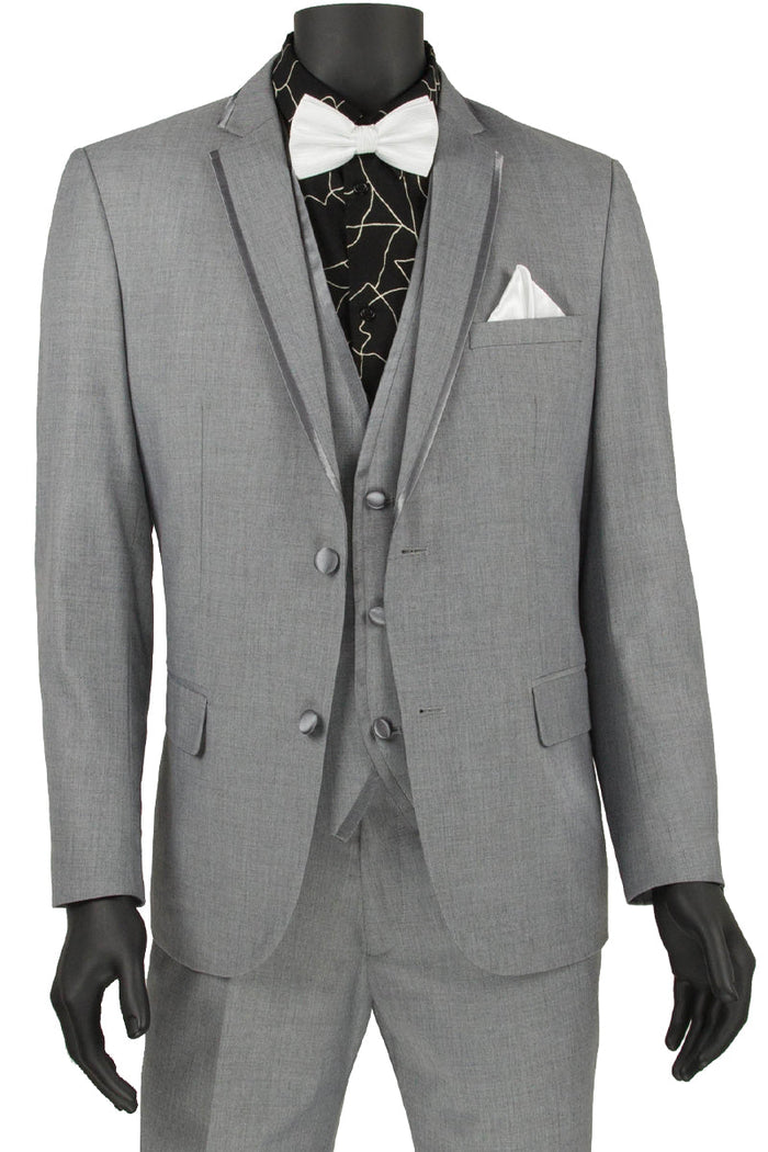 Mens Slim Vested Tuxedo Suit with Satin Trim in Blue by Vinci