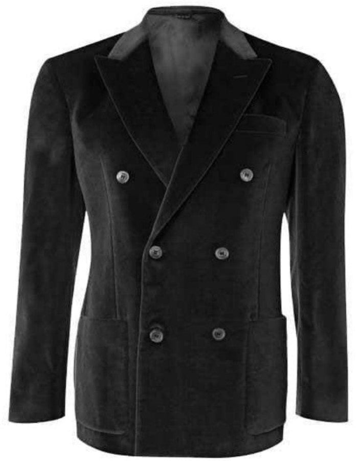 Double Breasted Peak Label Black Velvet Blazer by Men's Tuxedo USA