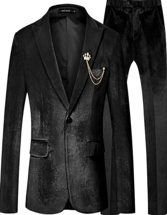 Mens One Button Slim Fit Peak Label Suit Black by USA Men's Outlet