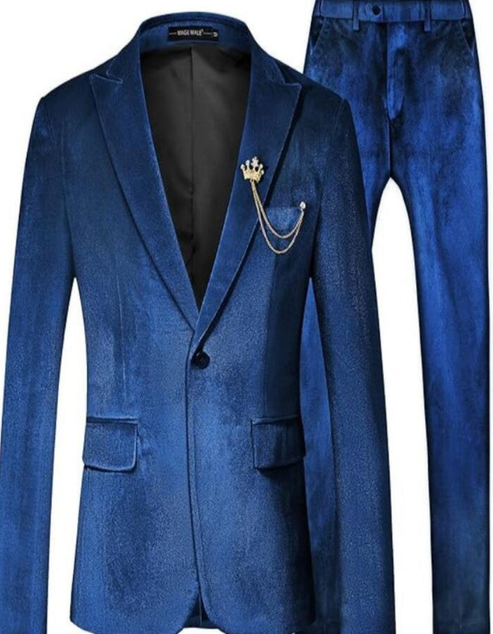 Mens One Button Slim Fit Peak Label Suit Blue by USA Men's Outlet