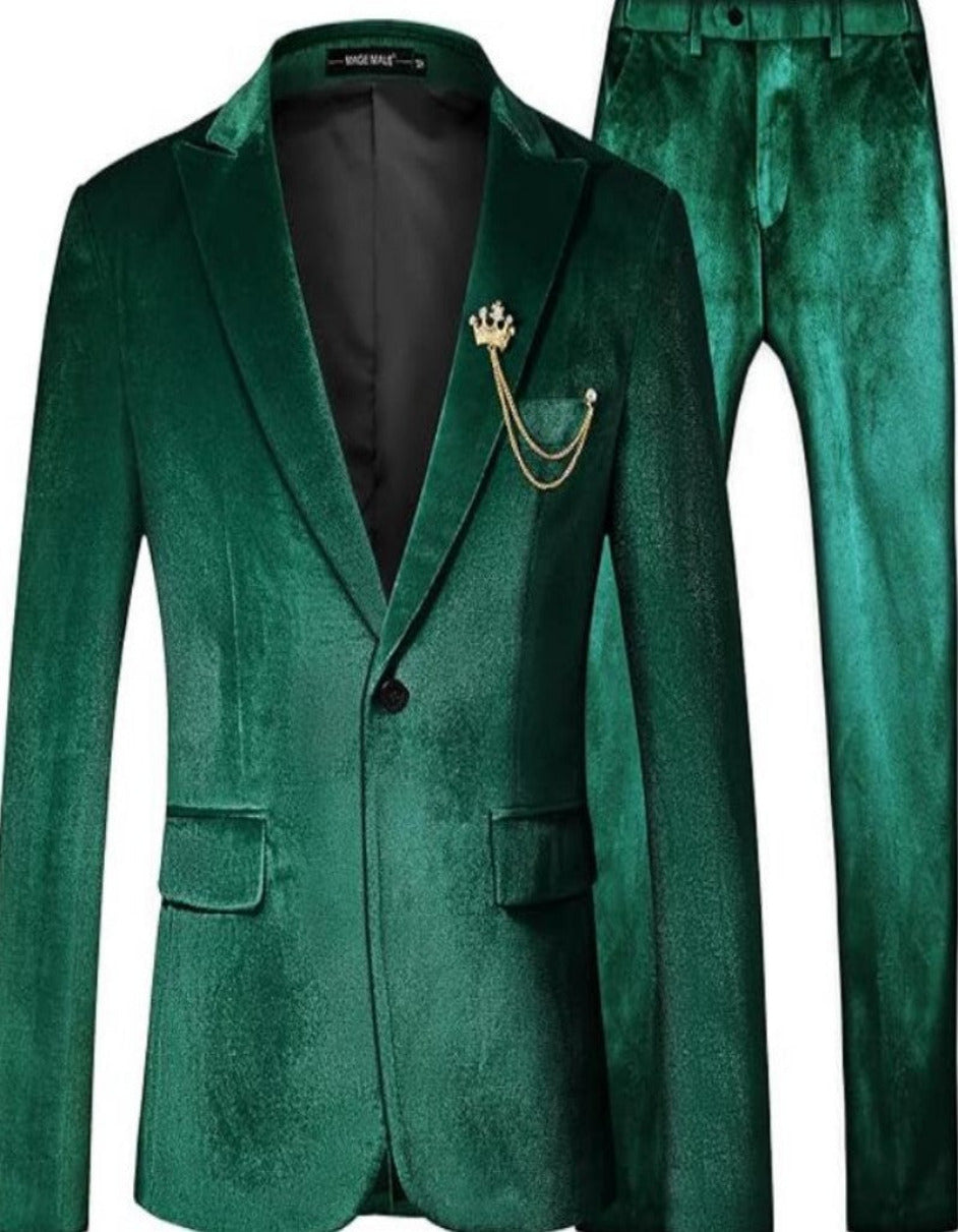 Mens One Button Slim Fit Peak Label Suit Dark Green by USA Men's Outlet