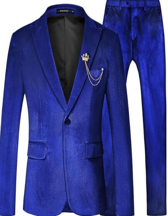 Mens One Button Slim Fit Peak Label Suit Royal Blue by USA Men's Outlet