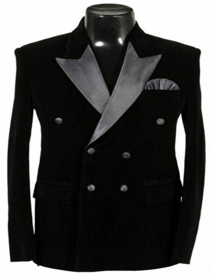 Mens Six Button Peak Lapel Black Velvet Blazer by Men's Tuxedo USA