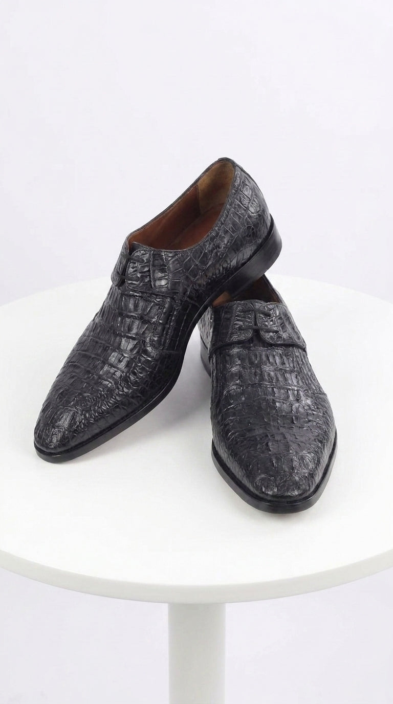 Men’s Navy Exotic Leather Loafers, Alligator Texture Formal Dress Shoes