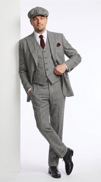 Peaky Blinders Men’s Gray Tweed 3 Piece Suit – Vintage 1920s Wedding Vested Suit