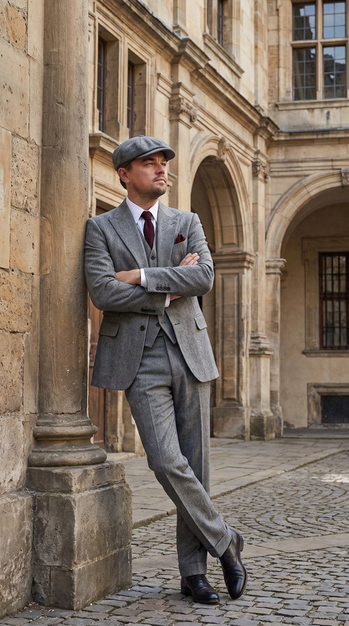 Peaky Blinders Men’s Gray Tweed 3 Piece Suit – Vintage 1920s Wedding Vested Suit