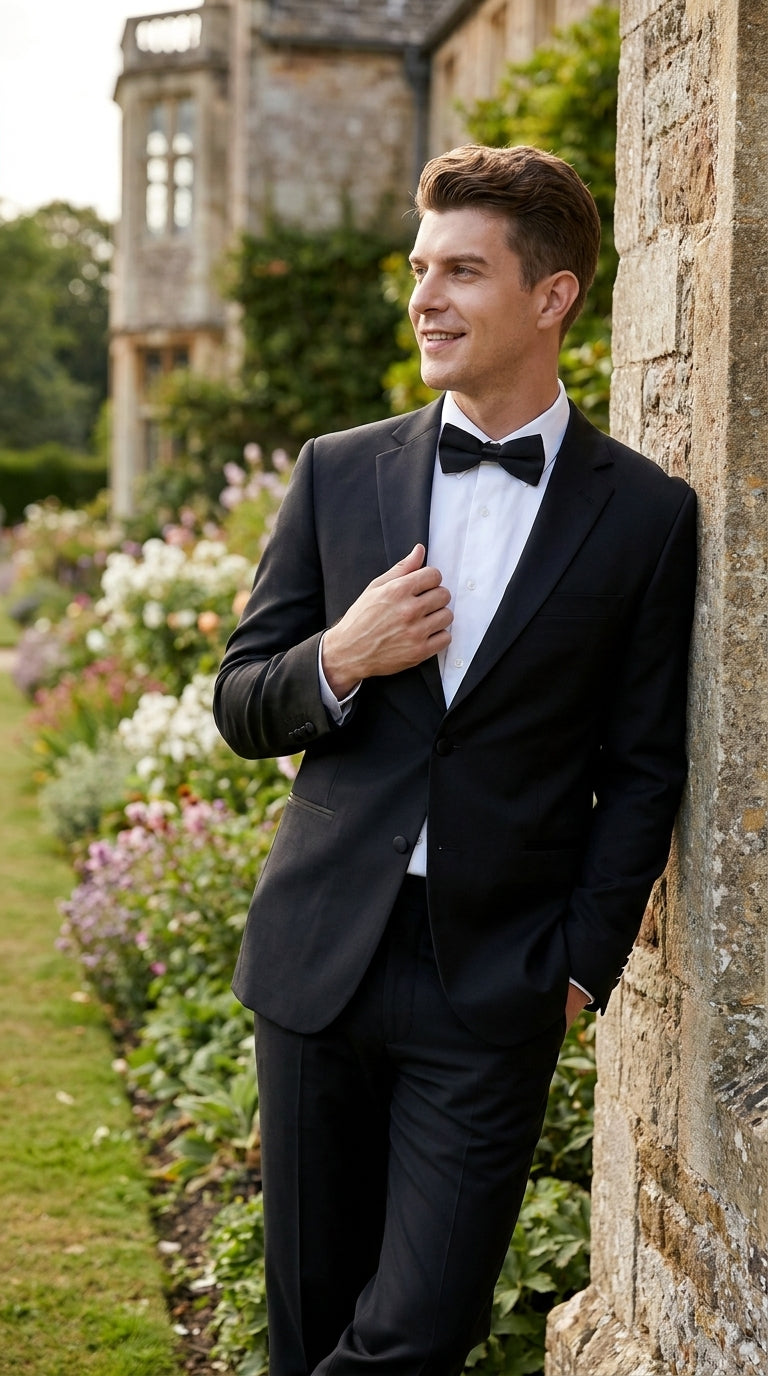 Men’s Black Prom Tuxedo Suit, Traditional 2 Button Notch Lapel Formal Wedding Suit