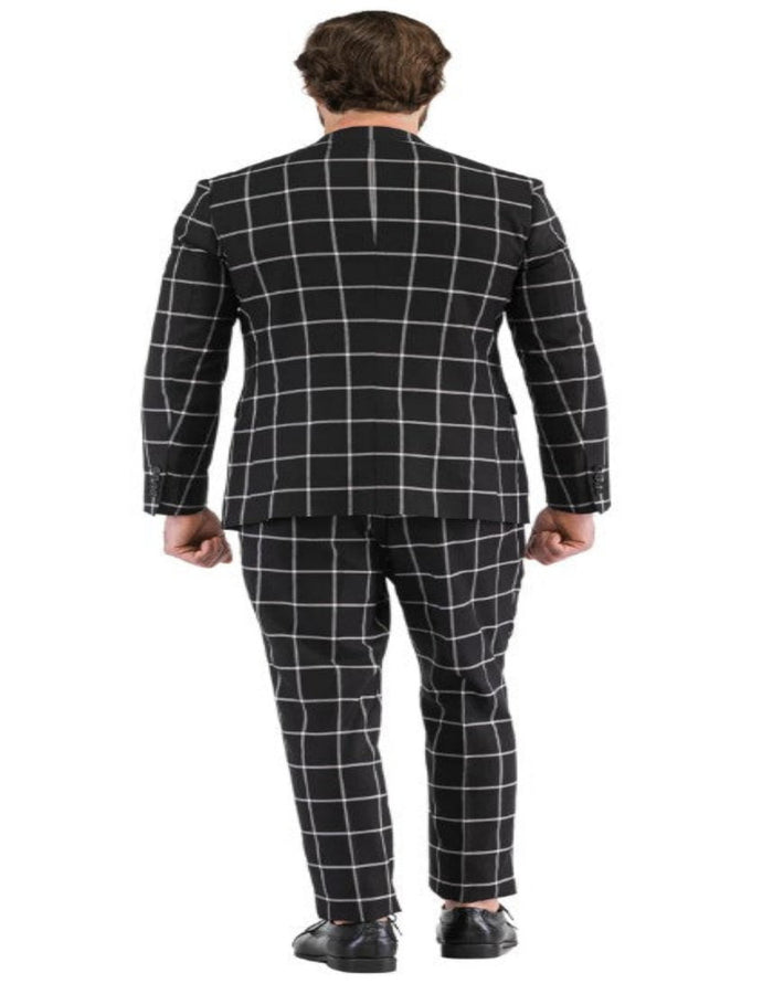 Mens Plaid Suits - Windowpane Pattern With Vest -Business Suit Black by USA Men's Outlet