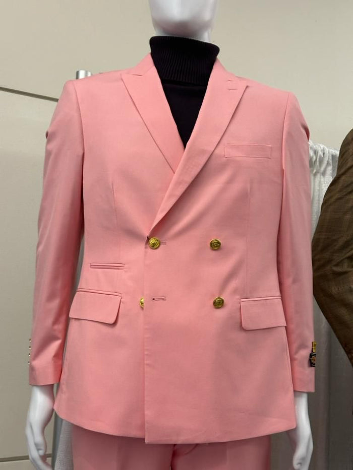 Mens Pink Double-Breasted Suit with Gold Buttons by USA Men's Outlet