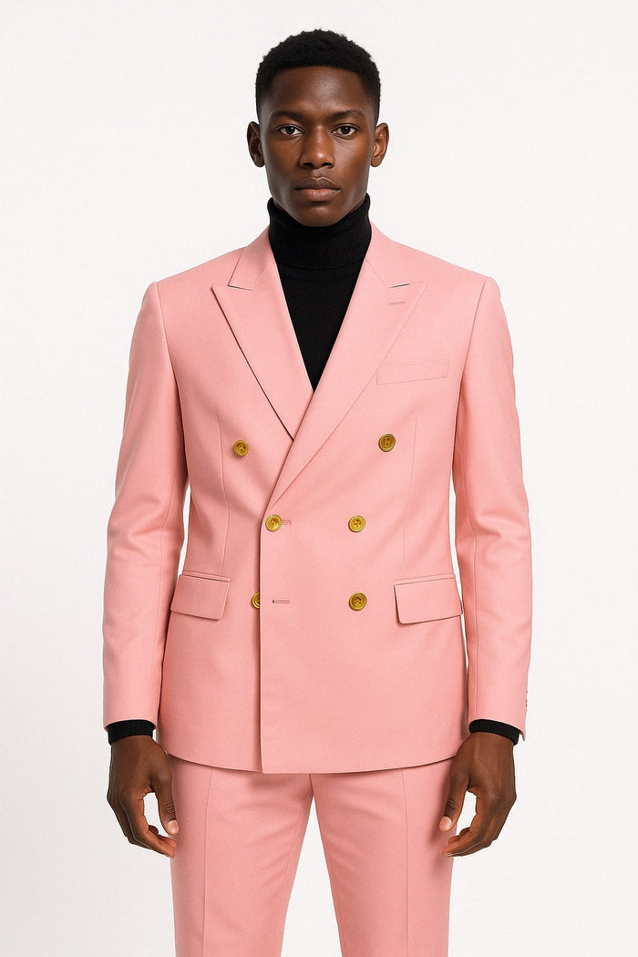 Mens Pink Double-Breasted Suit with Gold Buttons by USA Men's Outlet