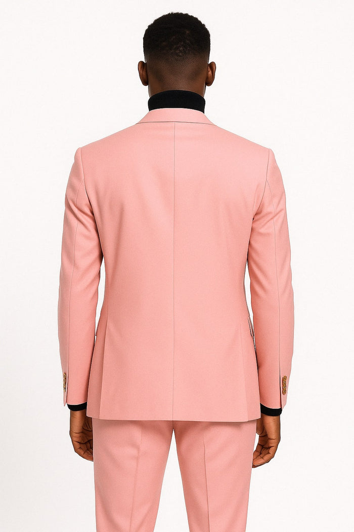 Mens Pink Double-Breasted Suit with Gold Buttons by USA Men's Outlet