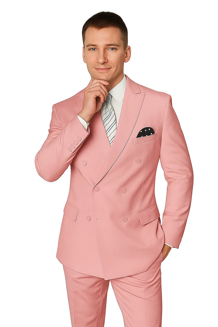 Elegant Men’s Double-Breasted Wool Suit in Soft Blush Pink by USA Men's Outlet