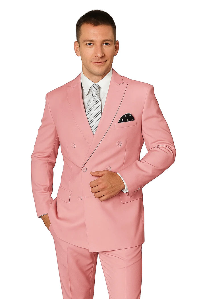 Elegant Men’s Double-Breasted Wool Suit in Soft Blush Pink by USA Men's Outlet