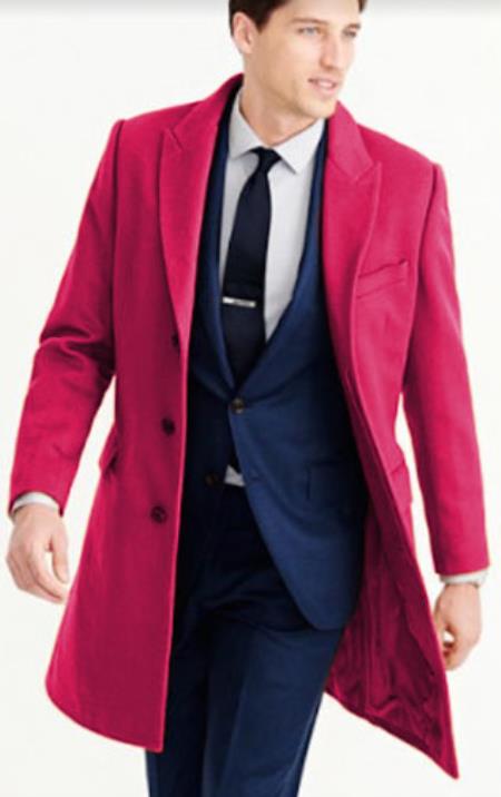 Mens Carcoat - Hot Pink Three Quarter Peak Lapel Topcoat USA Men's Outlet