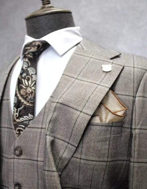 Mens Two Button Notch Lapel Plaid Pattern Suit Tan ~ Brown by USA Men's Outlet
