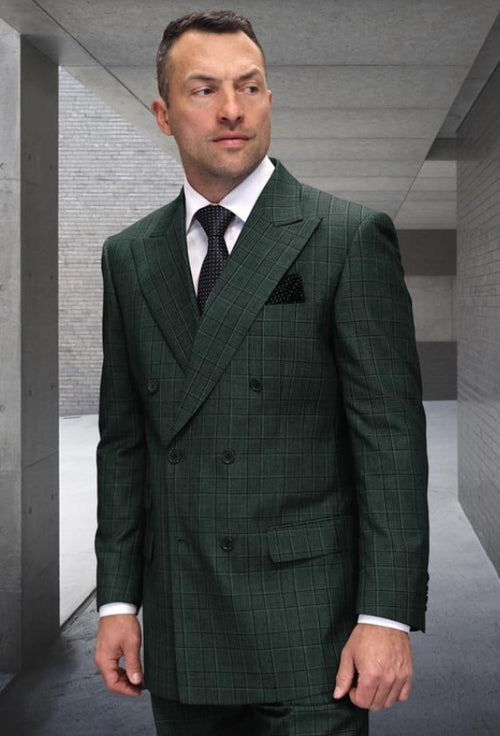 Mens Double Breasted Wool Suit Grey Plaid Regular Fit Hunter by USA Men's Outlet