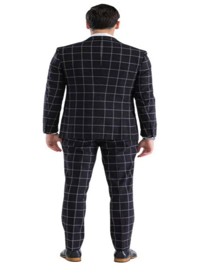 Mens Plaid Suit - Windowpane Pattern With Vest - Business Suit Black by USA Men's Outlet