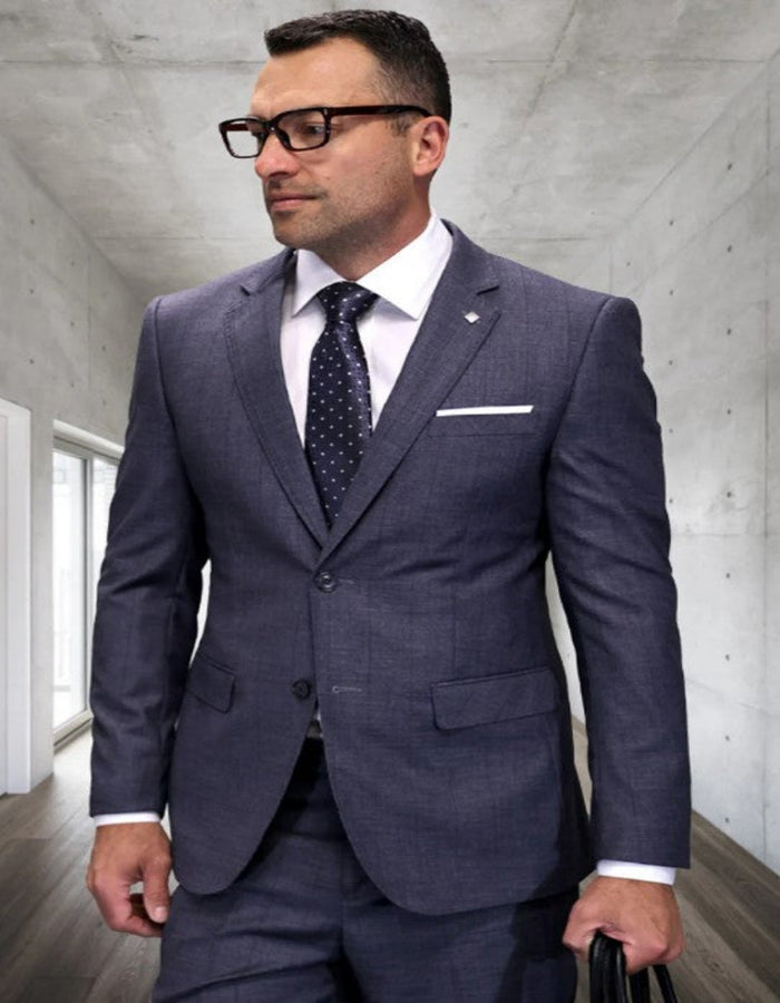 Mens 3 Piece 100 Percent Wool Suit - Affordable Italian Super 150's Fabric in Plaid Texture Fabric in Color Dark Grey - Online Special USA Men's Outlet