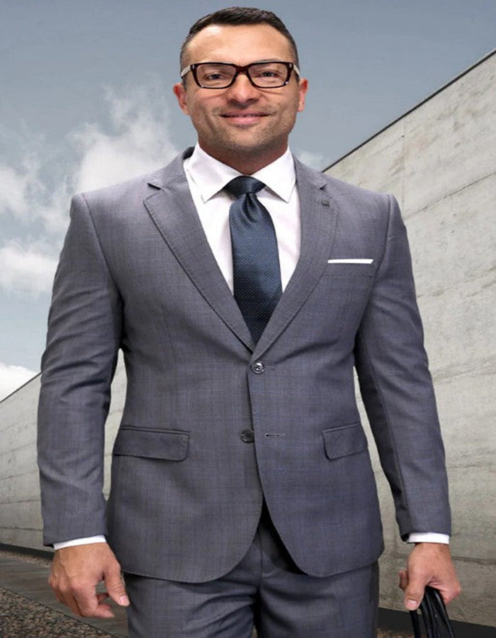 Mens 3 Piece 100 Percent Wool Suit - Affordable Italian Super 150's Fabric in Plaid Texture Fabric in Color Oxford - Online Special USA Men's Outlet