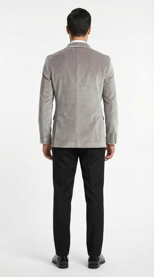 Men's Platinum Velvet Dinner Jacket with Satin Shawl Lapel | Formal Wedding Prom Blazer