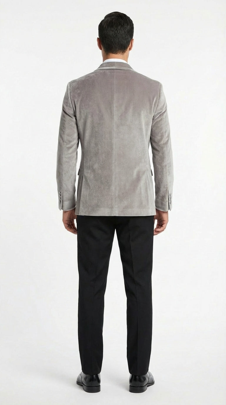 Men's Platinum Velvet Dinner Jacket with Satin Shawl Lapel | Formal Wedding Prom Blazer