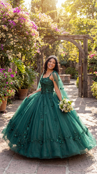 Quinceanera Dress Ball Gown Cape Sleeve 3D Floral and Plus Size LK185