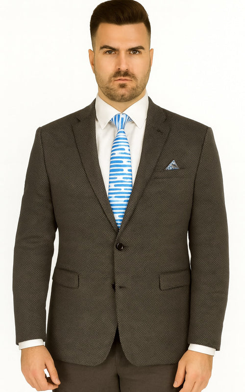 Polished Product Title: Renoir Men's Wool Blazer: Classic 2-Button Slim Fit Brown Birdseye
