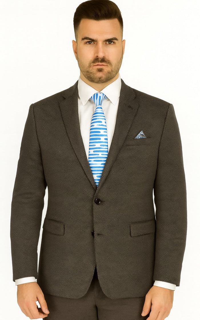 Polished Product Title: Renoir Men's Wool Blazer: Classic 2-Button Slim Fit Brown Birdseye