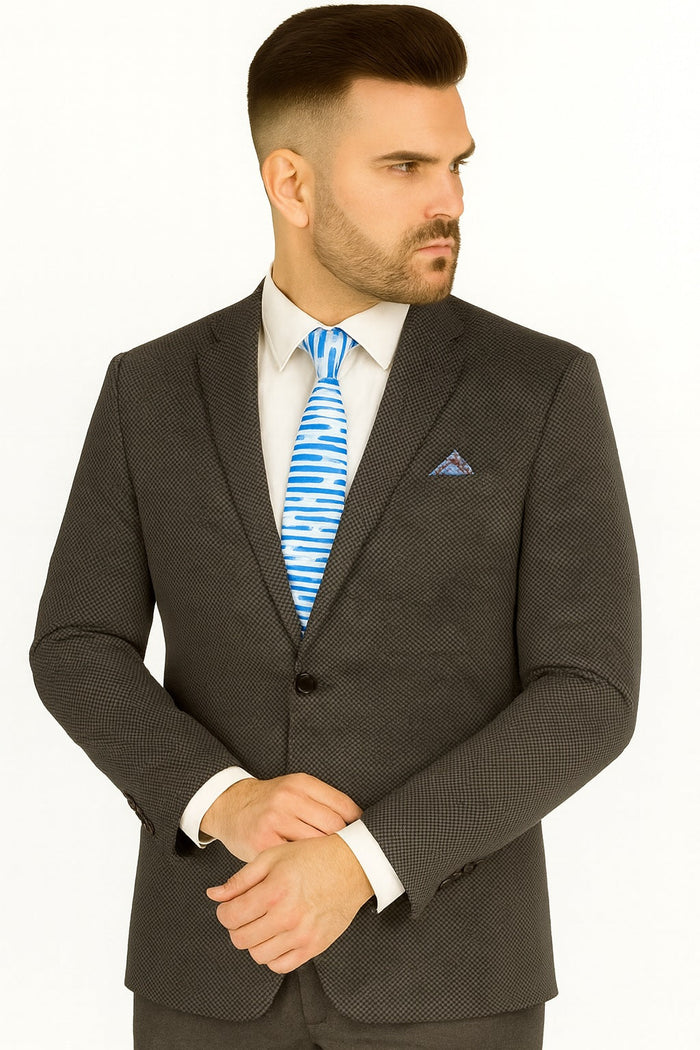Polished Product Title: Renoir Men's Wool Blazer: Classic 2-Button Slim Fit Brown Birdseye