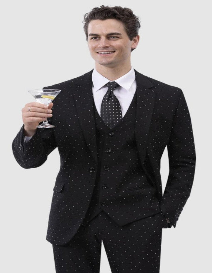 Polka Dot Suit Black and White Dots - Polka Dot Blazer with Black Pants by USA Men's Outlet