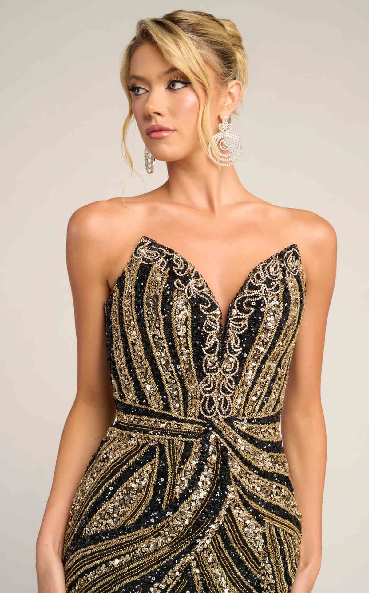 Portia & Scarlett PS26418C Strapless Sequin Evening Gown with Slit Sparkly Formal Prom Dress