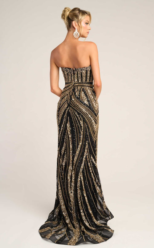 Portia & Scarlett PS26418C Strapless Sequin Evening Gown with Slit Sparkly Formal Prom Dress