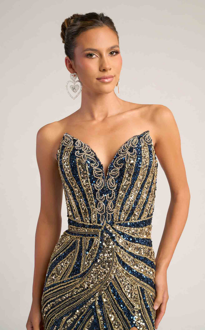 Portia & Scarlett PS26418C Strapless Sequin Evening Gown with Slit Sparkly Formal Prom Dress