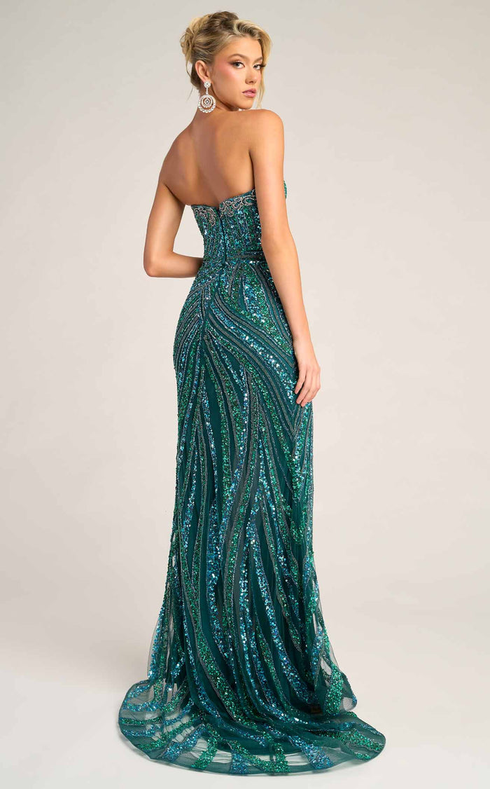 Portia & Scarlett PS26418C Strapless Sequin Evening Gown with Slit Sparkly Formal Prom Dress