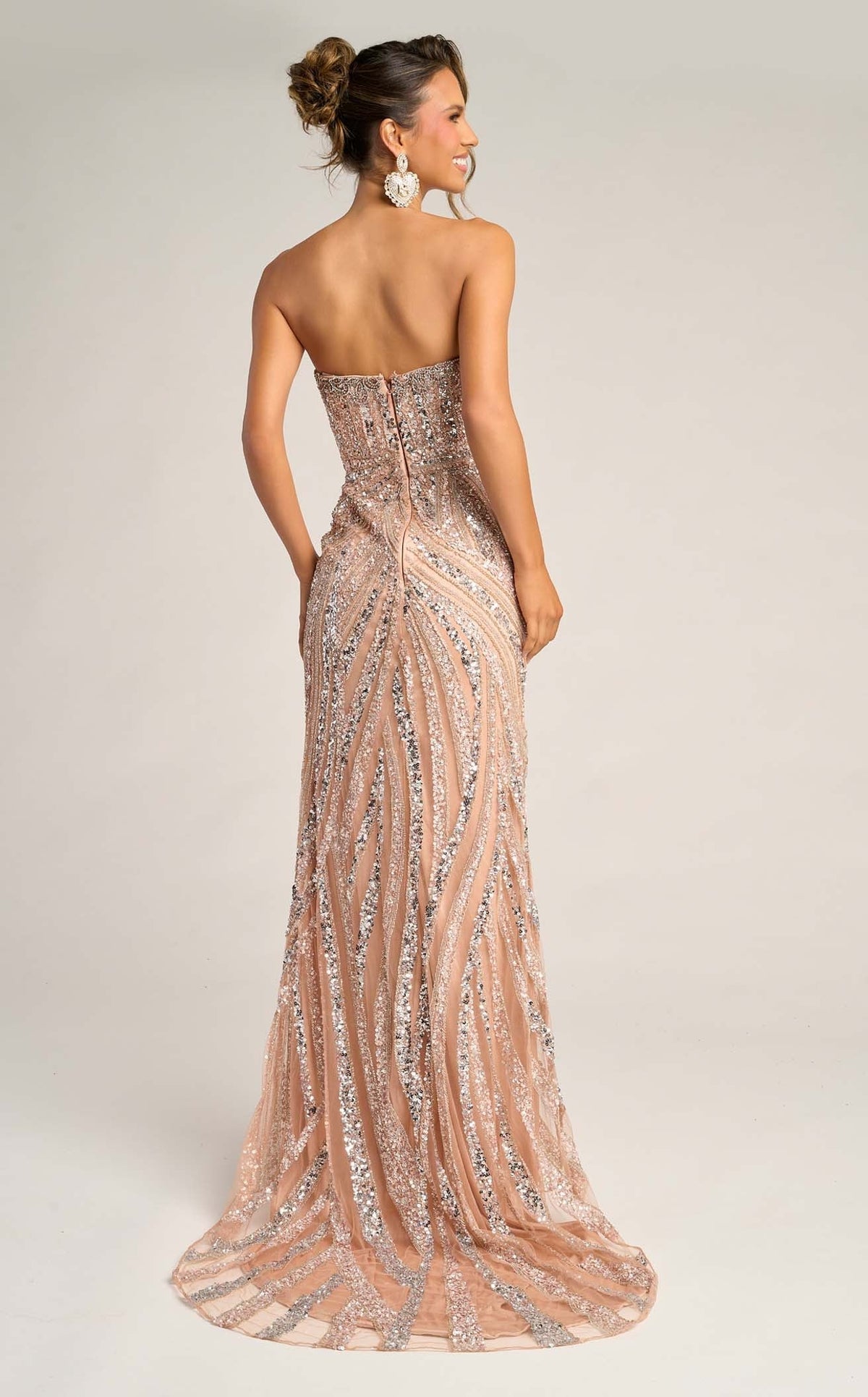Portia & Scarlett PS26418C Strapless Sequin Evening Gown with Slit Sparkly Formal Prom Dress