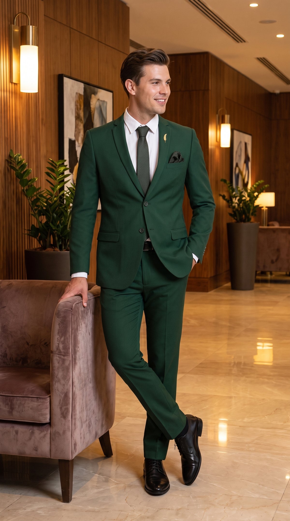 Men’s Emerald Green Suit – 2 Button Wedding Suit for Groom, Groomsmen, Prom & Formal Events