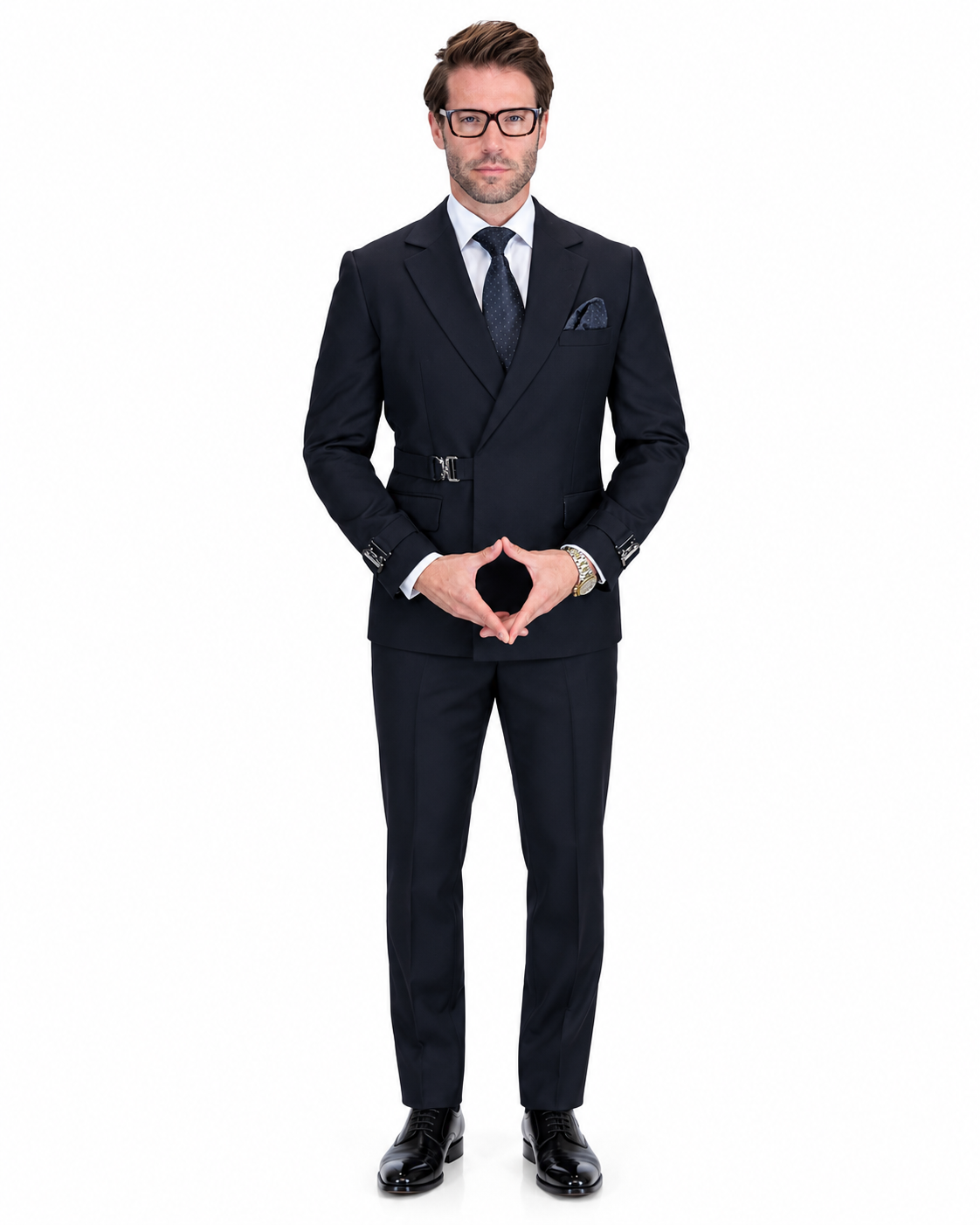 Men’s 2 Piece Modern Fit Buckle Suit - Black