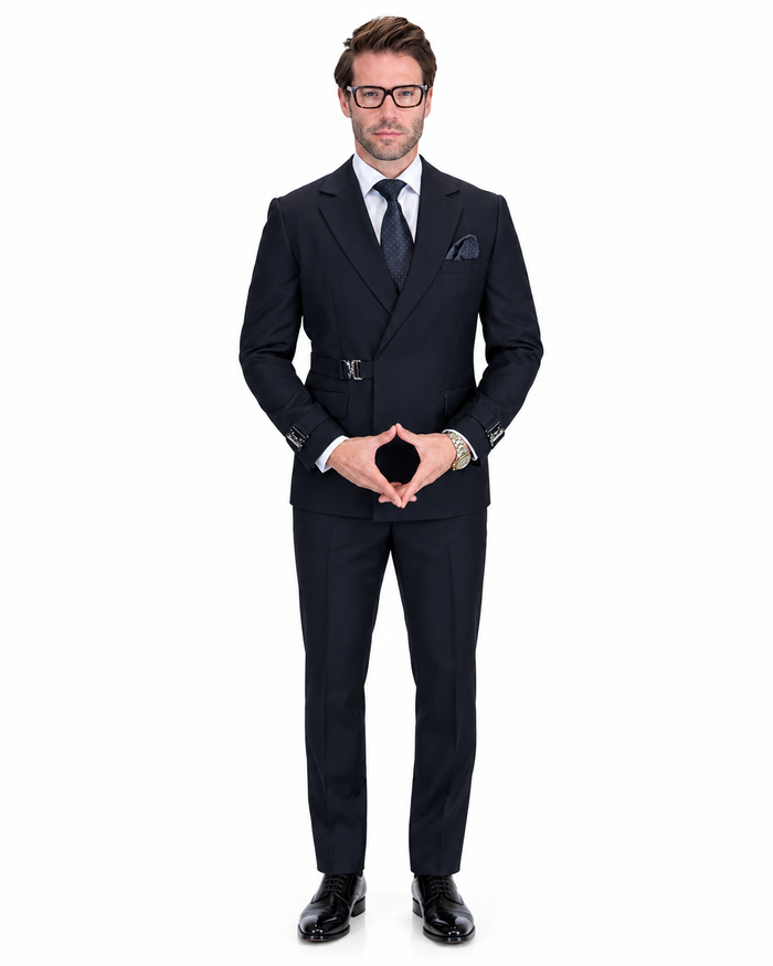 Men’s 2 Piece Modern Fit Buckle Suit - Black