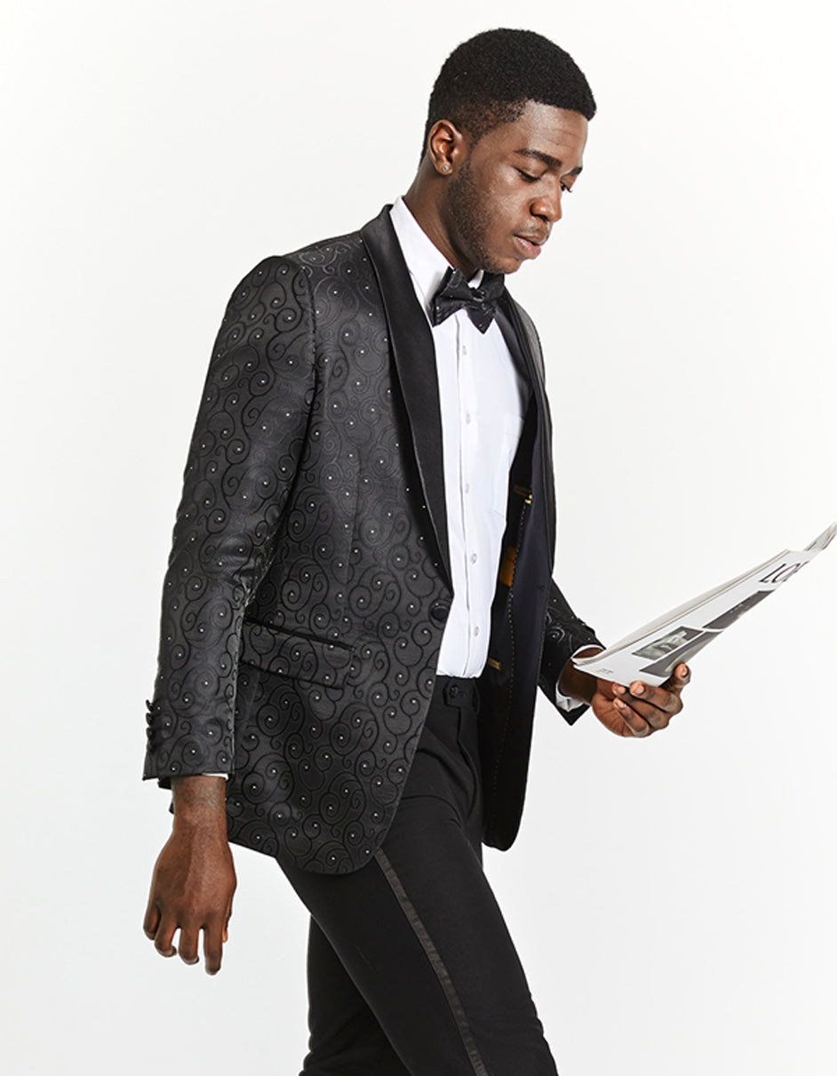 Mens Swirl and Diamond Prom Tuxedo Blazer in Black - Men's Tuxedo USA – SuitUSA