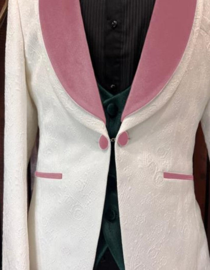 White and Pink Tuxedo - Prom Suit (Jacket + Pants + Vest + Bowtie Package) by USA Men's Outlet