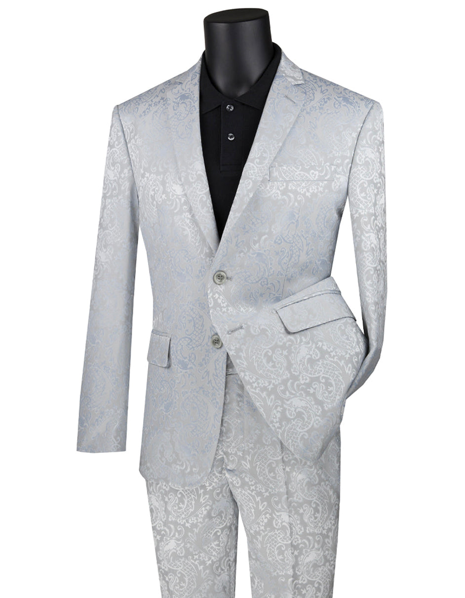 Mens 2 Button Slim Fit Paisley Prom Suit in Silver - Men's Tuxedo USA – SuitUSA