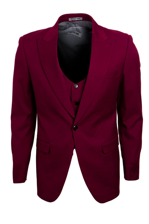 Men's Stacy Adams Vested Burgundy Suit - Classy 1-Button Peak Lapel