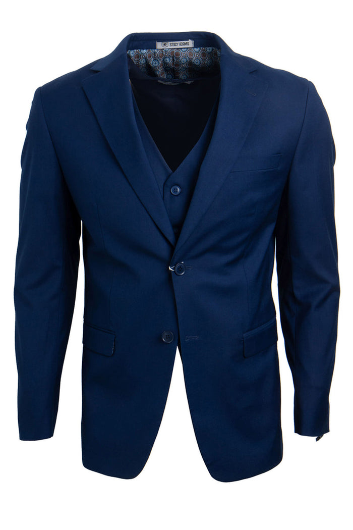 Men's Two-Button Indigo Blue Stacy Adams Vested Suit: Classic Look & Modern Style