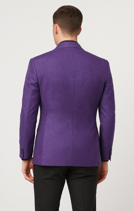 Mens Purple Paisley Tuxedo - 3 Piece Suit with Bow Tie and Black Pants - Wedding & Prom Outfit - Slim Fitted USA Men's Outlet
