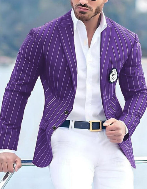 Purple Pinstripe Blazer With White Pants - Suit - Party Blazer by USA Men's Outlet