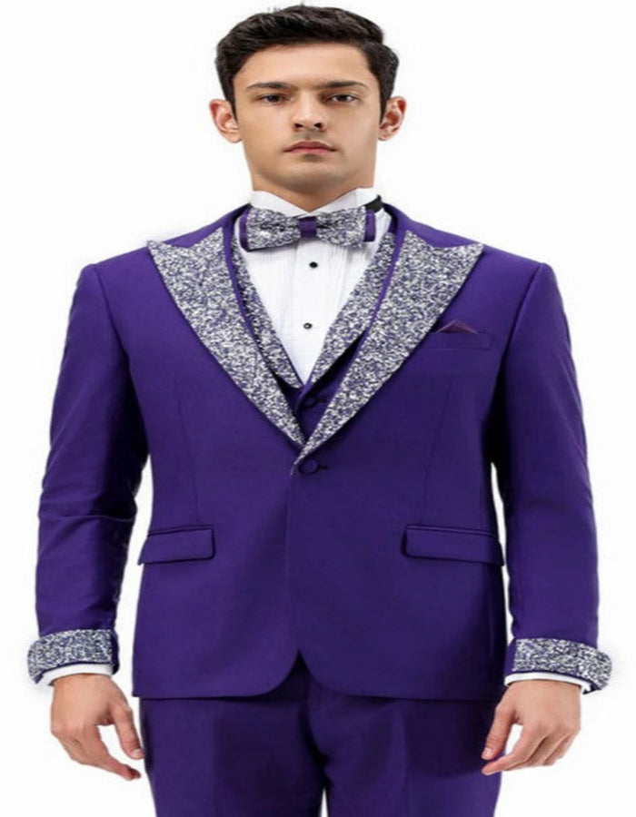 Purple Prom Tuxedo - Perfect Wedding Suit Vested Rhinestone Lapelled by USA Men's Outlet