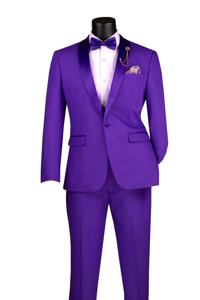 Purple Tuxedo Suit for Men - Stylish Two-Piece Prom and Wedding Suit with Matching Satin Lapel by USA Men's Outlet